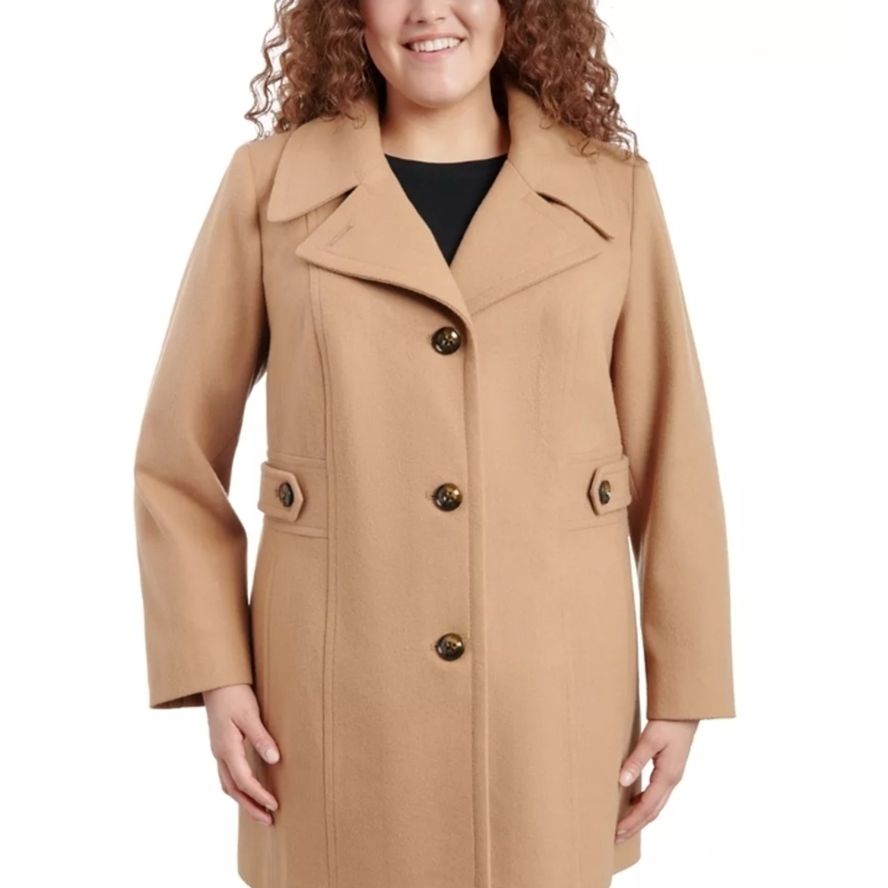 Women’s Tailored Camel Wool-Blend Pea Coat